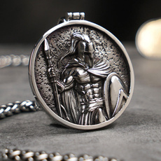 punk necklace, shield, spartan, Stainless Steel