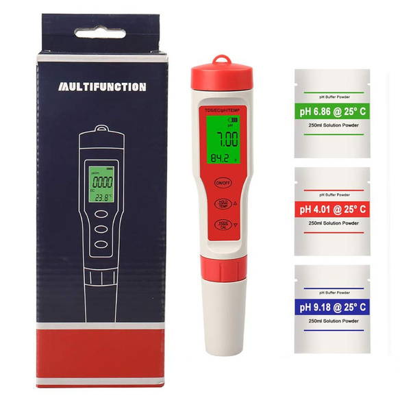 4 in 1 PH/EC/TDS/Temp Meter High Accuracy 0.01 LCD Digital PH Meter ...