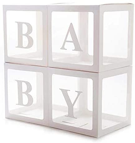 BabyShower Box Set of 4 Clear Baby Block Boxes with Baby Letters Party ...