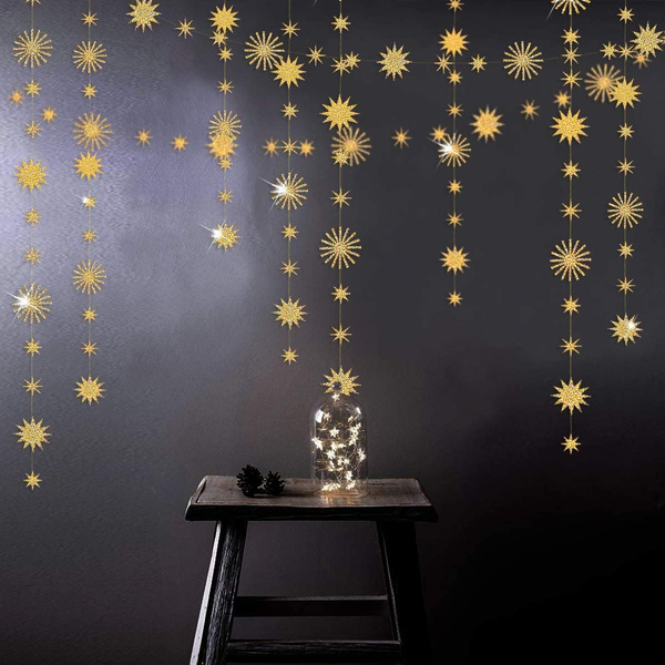Gold Star Party Decorations Kit Sparking Twinkle Star Garland Glitter