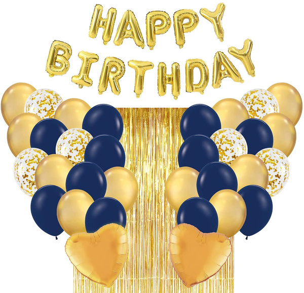 Navy Blue Birthday Party Decorations Set With Happy Birthday Balloons