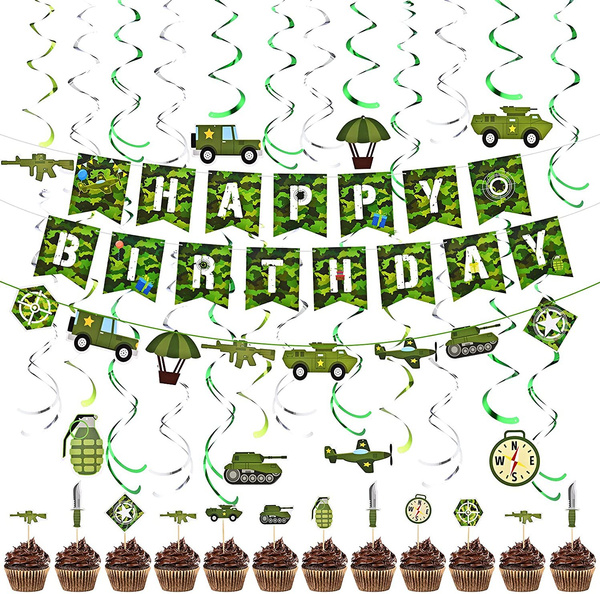 31 Pieces Camouflage Birthday Party Decorations Army Soldier Military