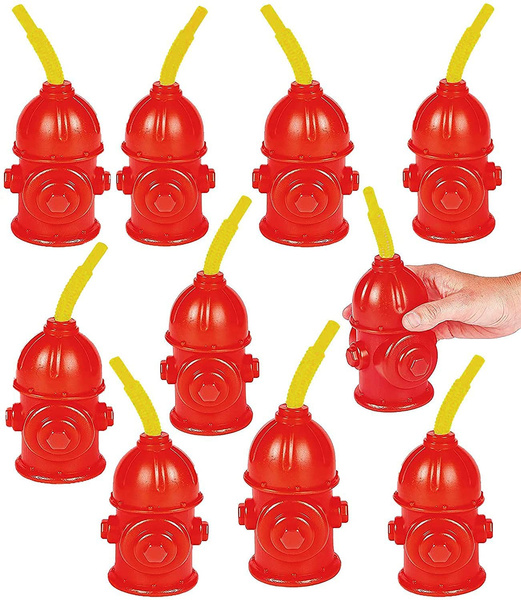 Fire Hydrant Straw Cups With Lids (10 Pack) 12oz for Paw Dog Patrol