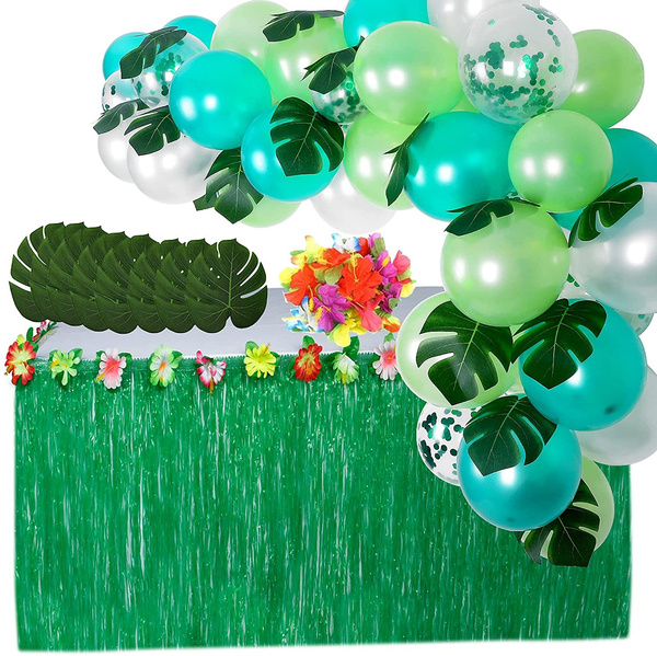 TOSFUYA Luau Party Decorations, Grass Table Skirt For Tropical Hawaiian