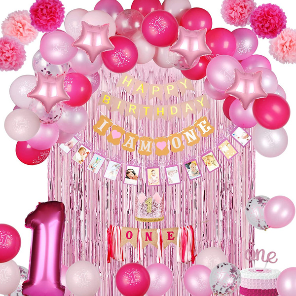 1st Birthday Girl Decorations 78PCS Pink 1st Birthday Decorations for ...