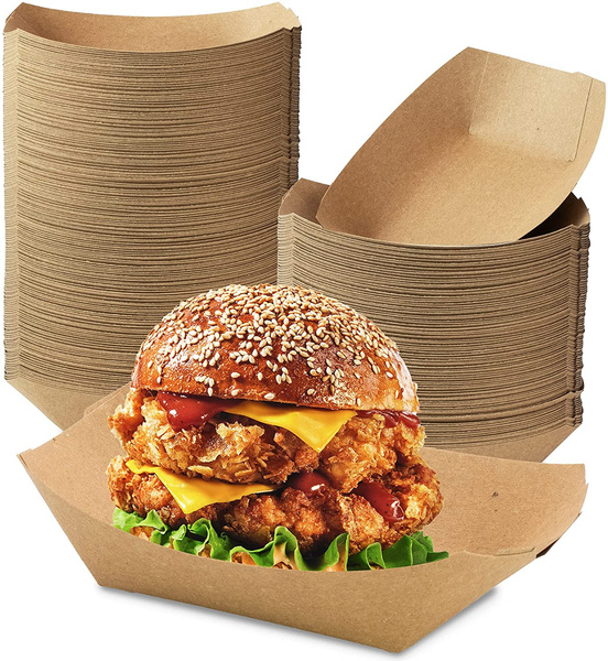 [250 Pack] 3 lb Heavy Duty Disposable Kraft Brown Paper Food Trays