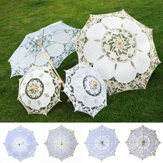 Women, whiteumbrella, Flowers, Umbrella
