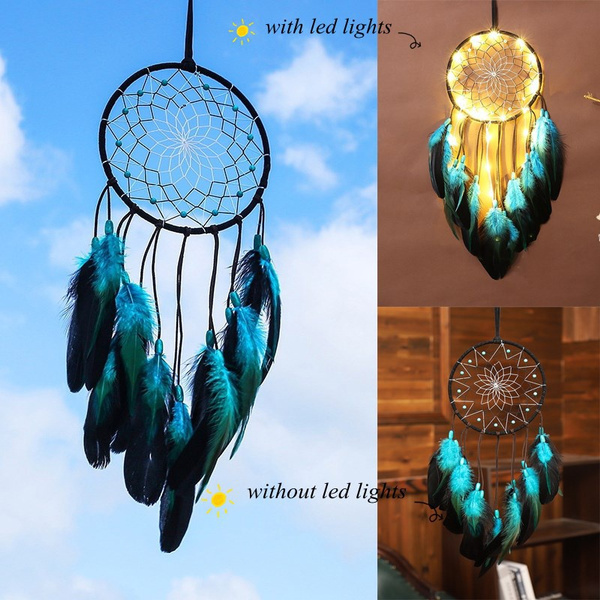 Boho Indian Blue Feather Dream Catcher Pendant Handmade Dream Catcher ...