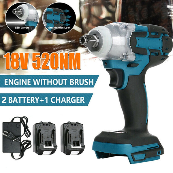 2 Li Ion Batteries 18V 520N.m Brushless Cordless 1 2 Impact Wrench Driver Replacement for Makita Battery