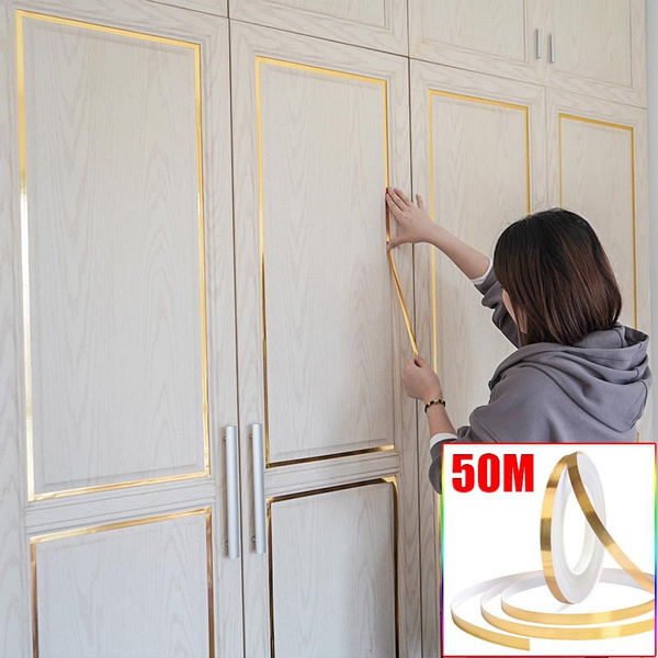 50M Long DIY Wardrobe Decoration Strip Sticker Gold/silver Framework