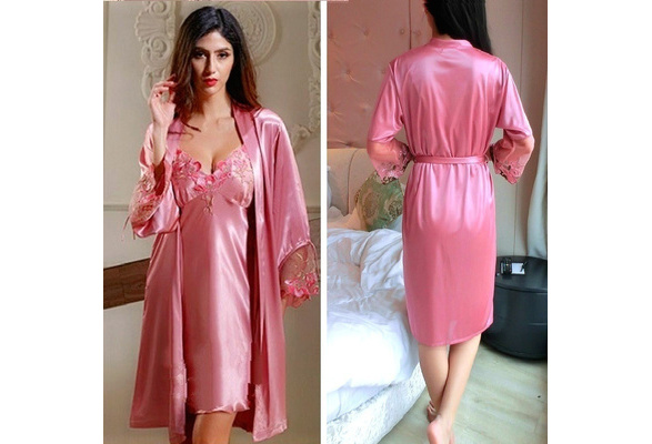 Women Fashion Soft Satin Two-Piece Pajamas Sets Ice Silk Lace