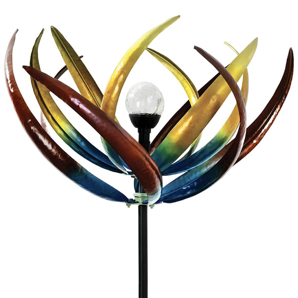 Bits and Pieces Outdoor Solar Tulip Wind Spinner with LED Light Lawn