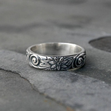 Sterling, Flowers, carvingring, Sterling Silver Ring