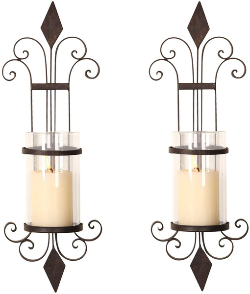 Iron and Glass Vertical Wall Hanging Candle Holder Sconce Wall Decor for Living Room, Bedroom