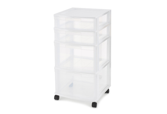 Gracious Living Resin Clear 4 Drawer Storage Chest System with Casters, White