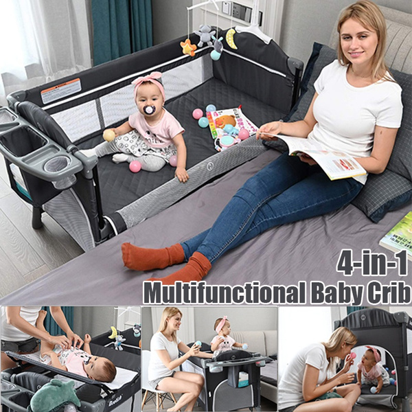 Multifunctional Baby Crib with Diaper Table Portable Folding Baby Bed