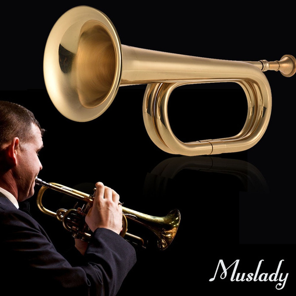 B Flat Bugle Call Trumpet Brass Cavalry Horn with Mouthpiece for School Band Cavalry Military