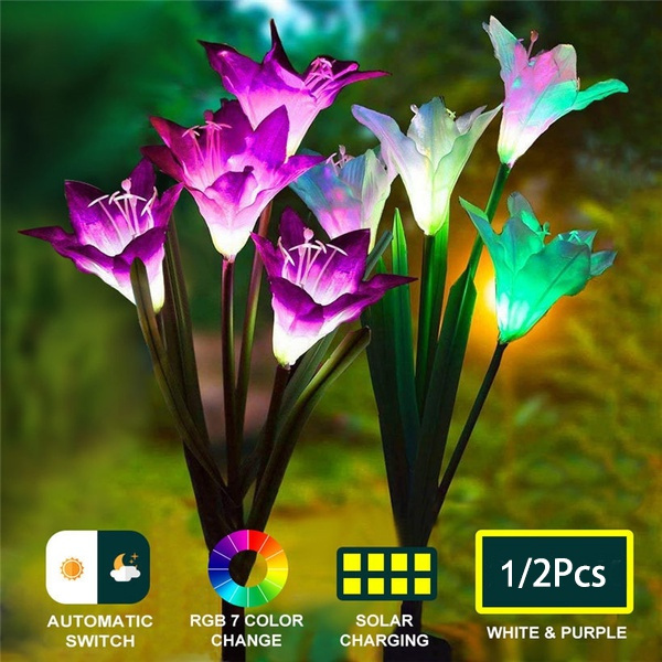 Outdoor Solar Garden Stake Lights Solar Flower Lights with Lily Flower ...