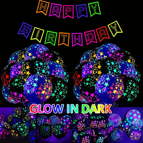Glow In Dark Theme Home Party Decoration Stylish Black Transperant Heart  Star Dot Luminous Neon Fluoresent Colourful Balloons UV Blacklight Reactive  Balloons Kids Gift Events Festival Party Supplies