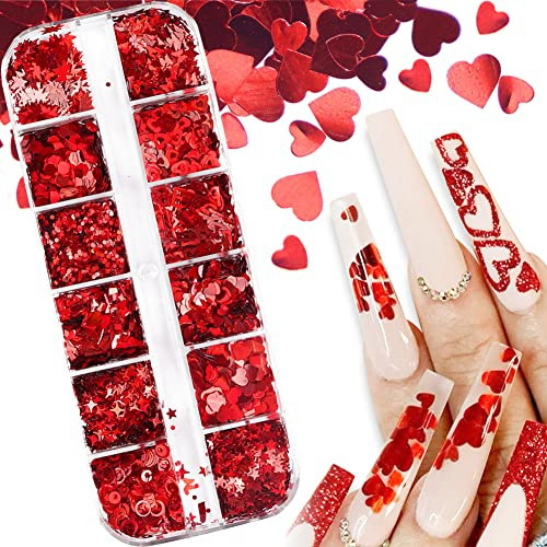 Heart Nail Art Glitter Valentine's Day 3D Holographic Sparky Love Heart