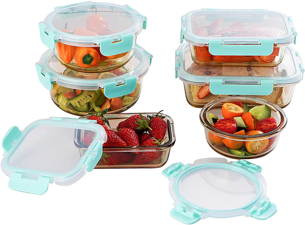 Glass Food Storage Container Set-6 Pack, Glass Amber Color Meal Prep ...