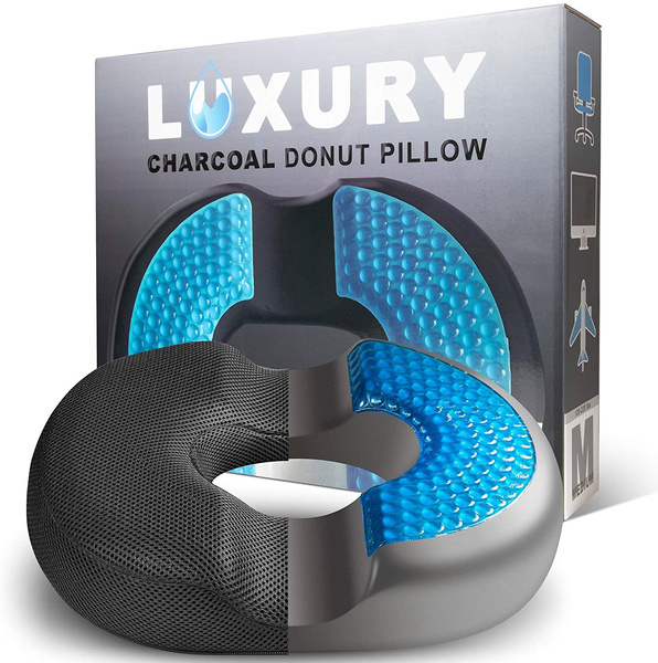 Charcoal Donut Pillow for Tailbone Pain - Hemorrhoid Relief Butt Cushion -  Orthopedic Gel Memory Foam Sitting Pillow for Coccyx, Sciatica, Pregnancy  and Postpartum Surgery - Medium (120-220lbs)