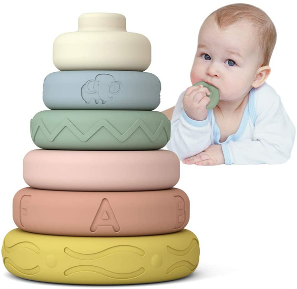 6 PCS Baby Stacking & Nesting Toys, Soft Stacking Blocks Ring Stacker