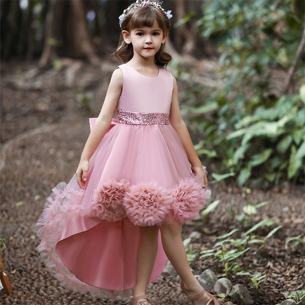 Cute Dress for Children Girl Mesh Flower Gown for Girls Trailing Baby
