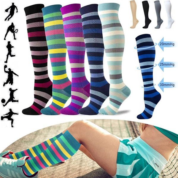 1pair Unisex Compression Long Socks Women Men Pressure Varicose Veins ...