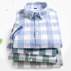 plaid shirt, Summer, korea, Cotton Shirt