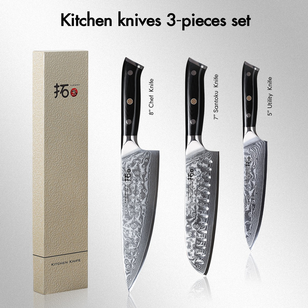 TURWHO 3PCS Damascus Steel Kitchen Knives Sets Japanese Professional 67 Layers Damascus Steel
