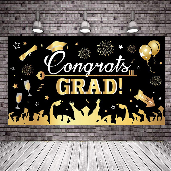 160*90cm Graduation Backdrop for Photography Black Gold Congratulations ...