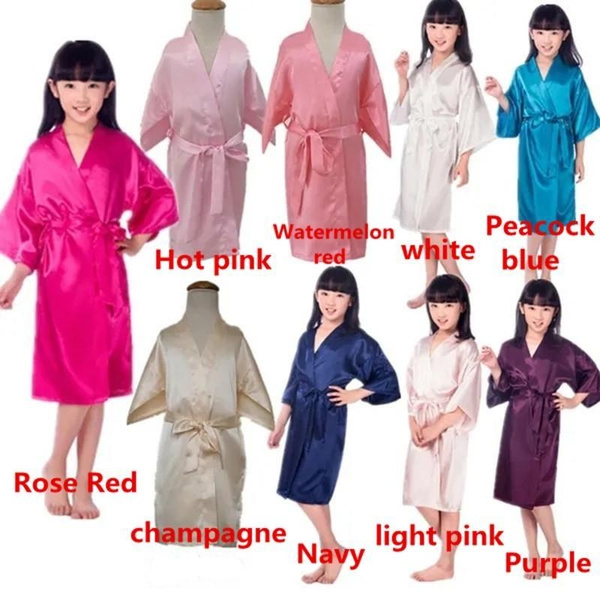 Solid Girls Robes Bath Kimono For Spa Wedding Party Birthday Children