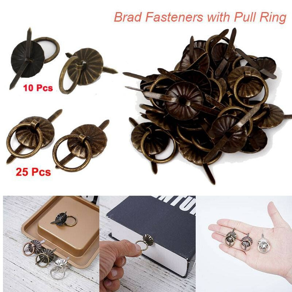 10pcs/25pcs Antique Metal Brad Fasteners with Pull Rings Jewelry Box Drawer  Pull Handle Knobs Hardware