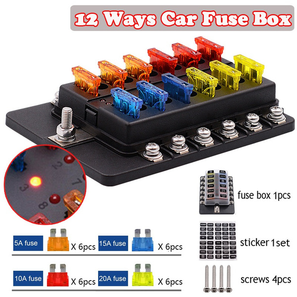 12Ways Blade Fuse Box Holder Modified Fuse Box Terminal Block with LED ...
