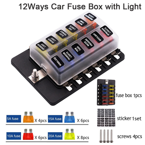 12 Ways Blade Fuse Holder Block Car Boat Fuse Box Holder with LED ...