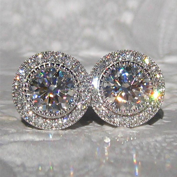 Exquisite Women Diamond Earrings Luxury Gemstone Ear Studs Wedding