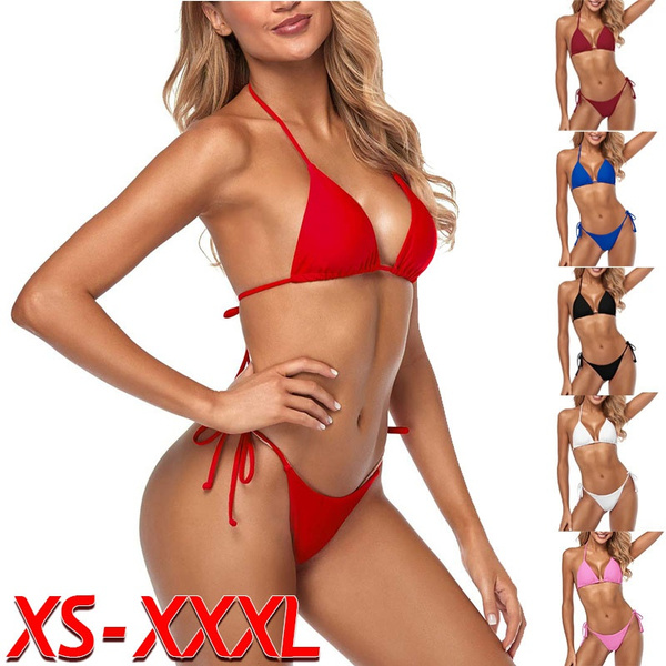 Women's Halter Top Two Piece Swimsuit Tie Side Triangle Bikini XS3XL