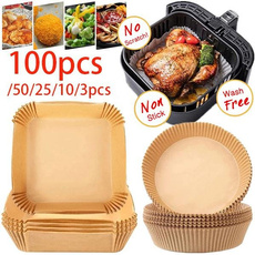 100/50/25/10/3pcs Air Fryer Disposable Parchment Paper Liner Non-Stick Mat Oil Proof Absorber Kitchen Oven Baking Paper with Square and Round Shapes