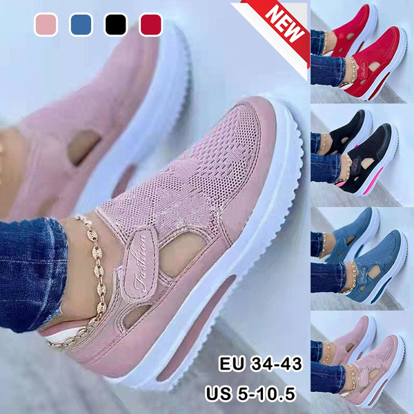 New Fashion Women Sports Shoes Comfy Lightweight Nonslip Platform Sneakers Solid Color Wedge