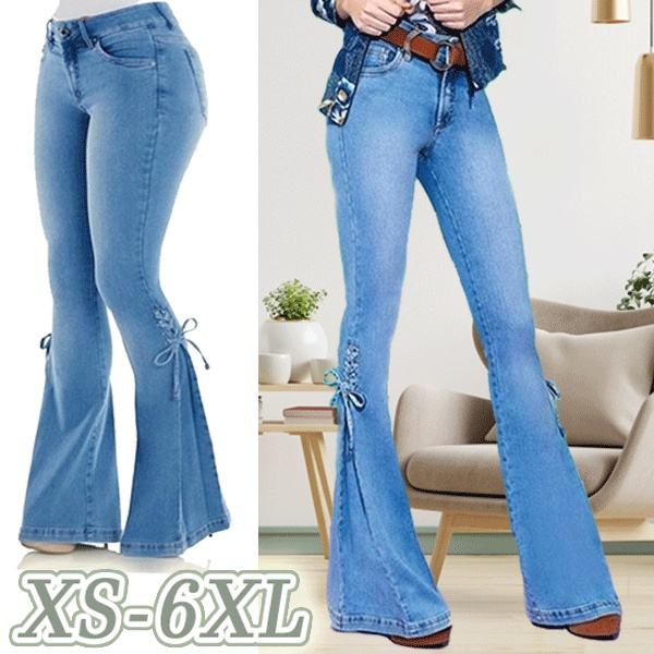 New Arrival Women's Fashion Skinny Bell Bottom Rips Butt Lift Washed Jeans  Denim Pants High Rise Wide Leg Skinny Jeans for Women Plus size S-5XL