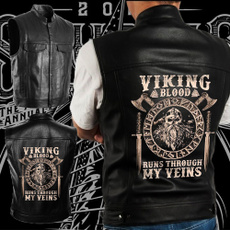 viking, leathervestsformenmotorcycle, skullleatherjacket, Fashion