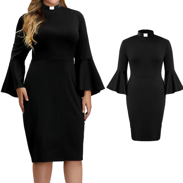 Catholic Church women's Ruffle Sleeve Pencil Dress Clergy Dresses with ...