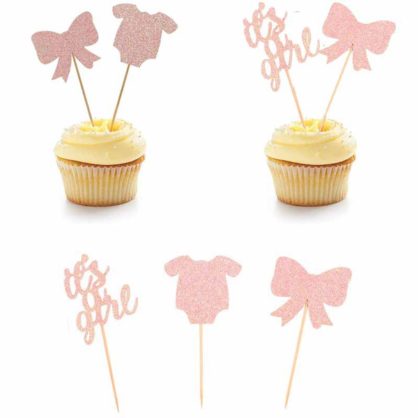 12Pcs Pink Its A Girl Cupcake Toppers for Gender Reveal Baby Shower