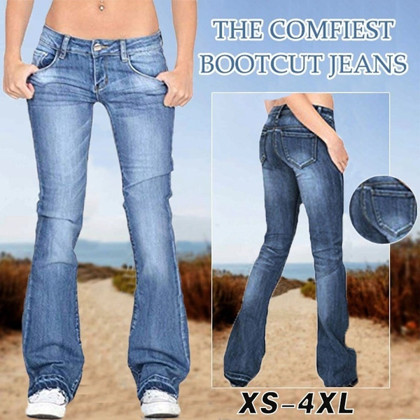 Women's Slim Gradient Jeans Casual Fringed Flared Pants Straight