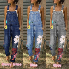 trousers, Floral print, denim overalls women, Spring