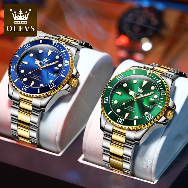 OLEVS Self Winding/Electronic Mens Watch Classic Rolexes Green Water ...