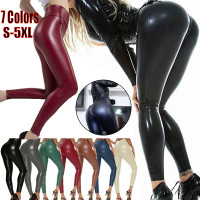Elastic High Waist Faux Leather Pants Women Sexy Crotch Double Zipper  Bodycon Trousers Ladies Exotic Seamless