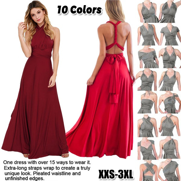 Sexy Women Multiway Wrap Convertible Boho Maxi Club Red Dress Bandage Long Dress Party 