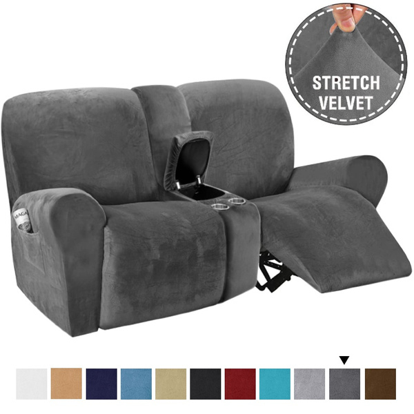 Reclining Loveseat with Middle Console Slipcover 8 Piece Velvet